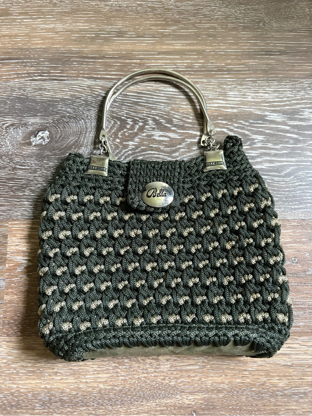 Dark Olive Crochet Shoulder Bag with Gold Hardware
